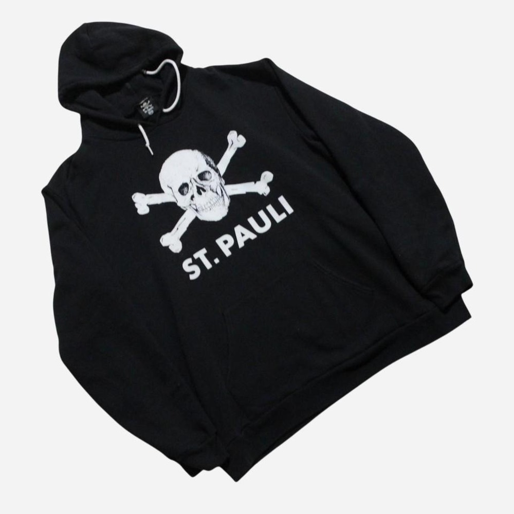 Mens Y2K Style Bundesliga FC St Pauli Skull Grunge Goth Black Pullover Hoodie